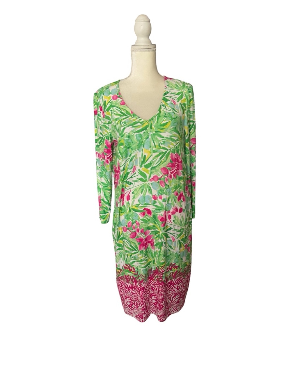 Pappagallo Green and Pink Floral long sleeve Maxi Dress